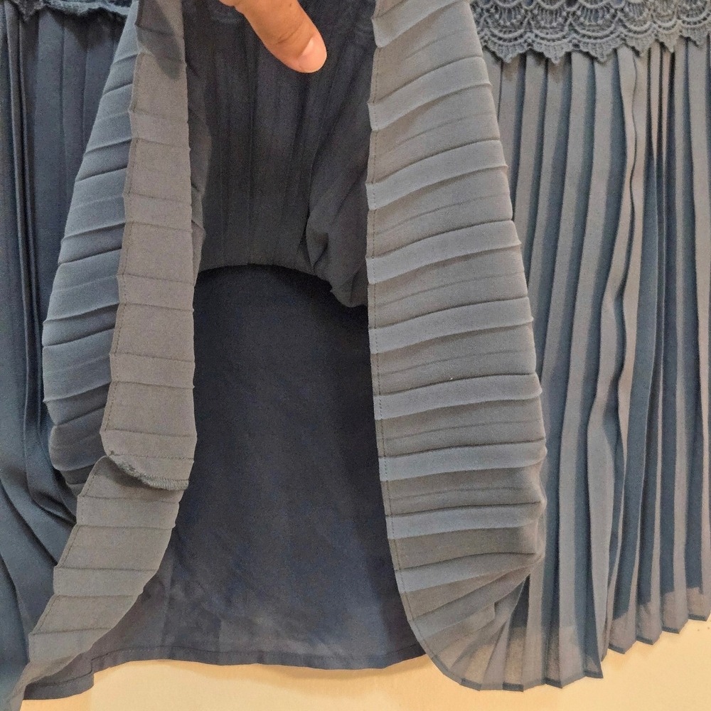 LOFT Dress 8 Sleeveless Blue Crochet Pleated Skirt Mini Zip Back - Picture 13 of 14
